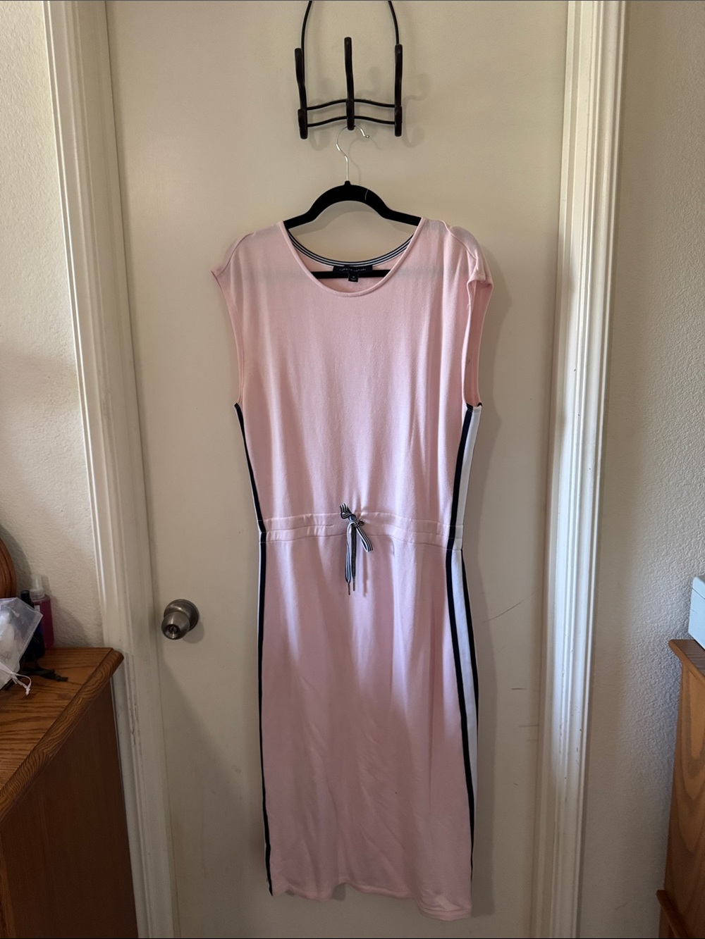 Tommy Hilfiger Light Pink Midi Dress with Black Side Stripes